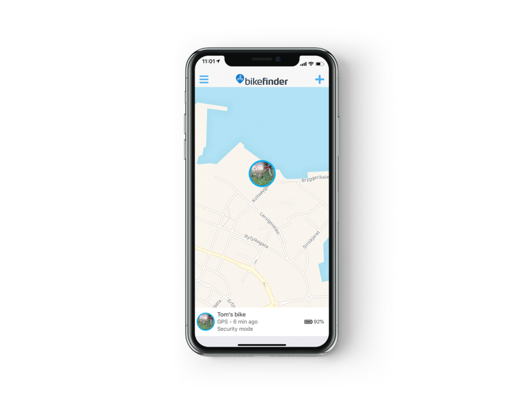 picture of the bikefinder app on an iPhone X