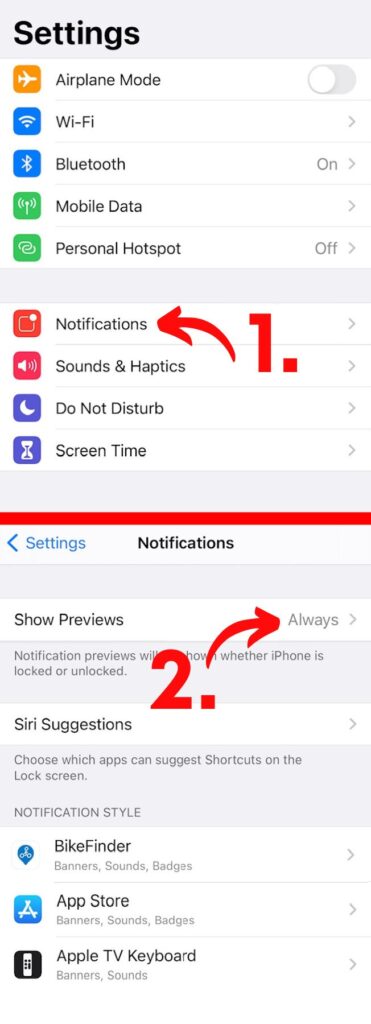 screenshot of iphone notification settings