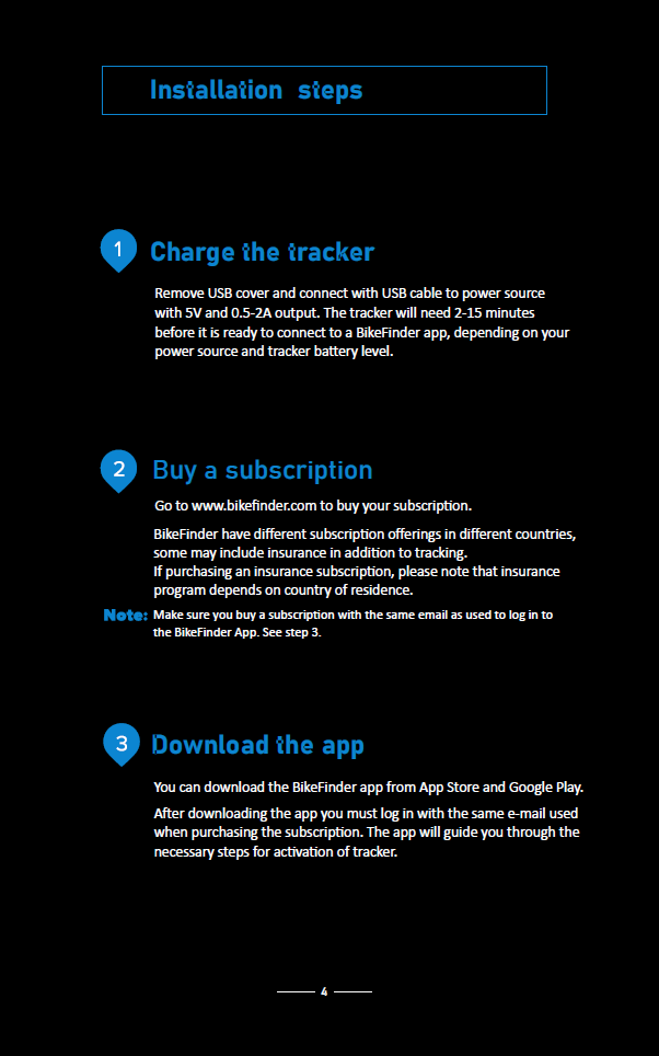 bikefinder user manual page 4