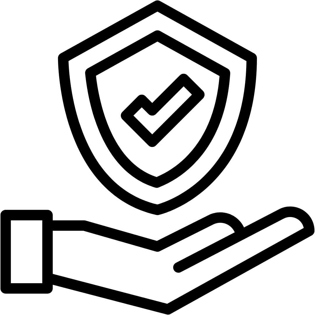Hand holding shield icon symbolizing optional low-cost bike BikeFinder fleet insurance.